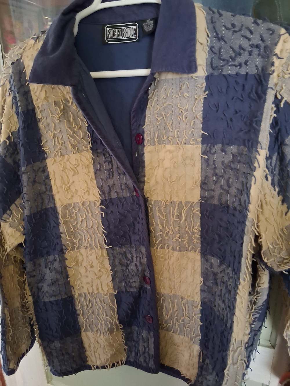 Women's Navy and Tan Check Button-Down Shirt Jacket